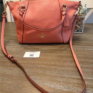 Coach Coral Pink Pebbled Leather Shoulder Bag with Gold Hardware